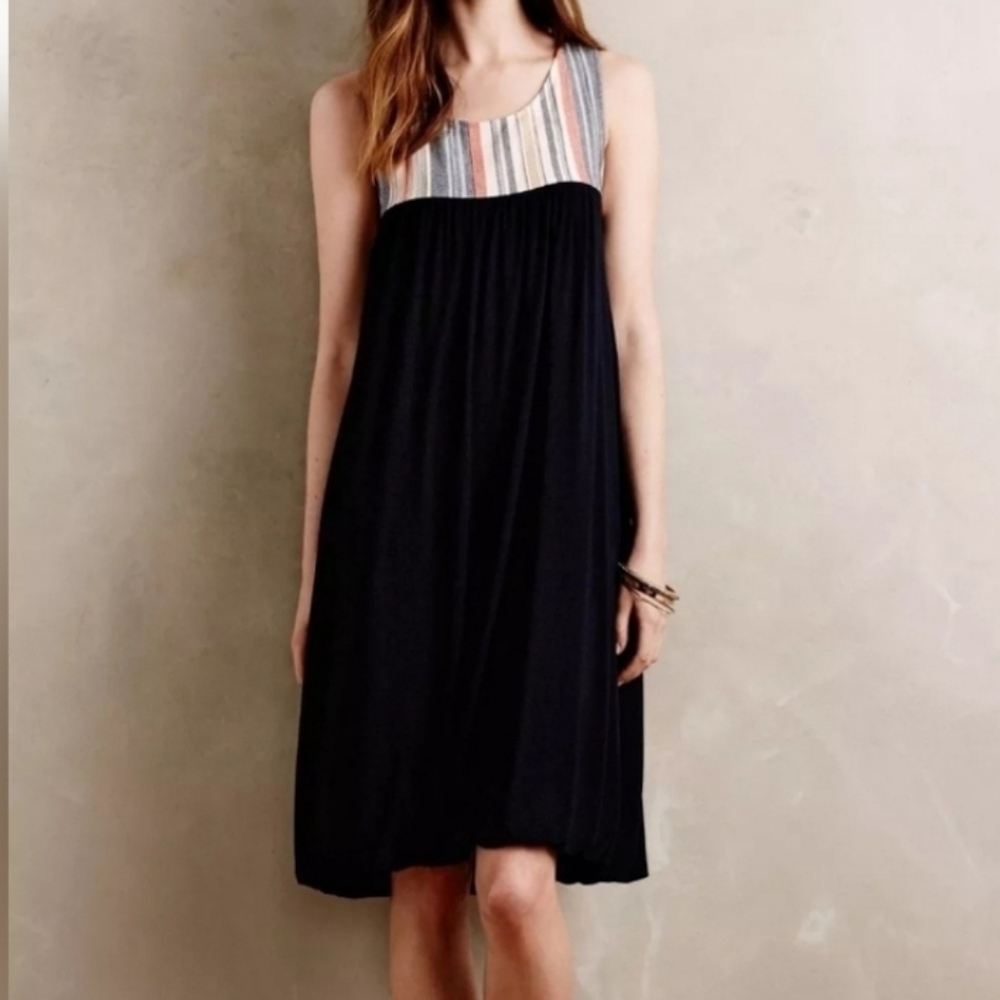 Anthropologie Porridge Cayucos Navy Blue Knit Bubble Hem Cotton Midi Dress